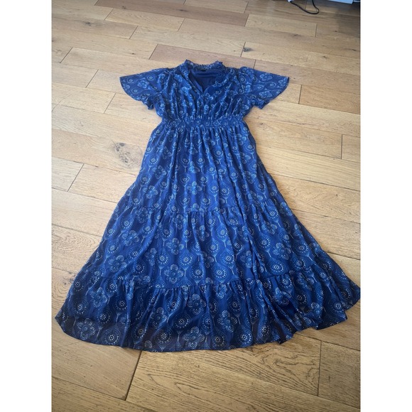 Torrid Women's Blue Floral Ruffle Neckline Tiered Maxi Dress - Picture 1 of 10